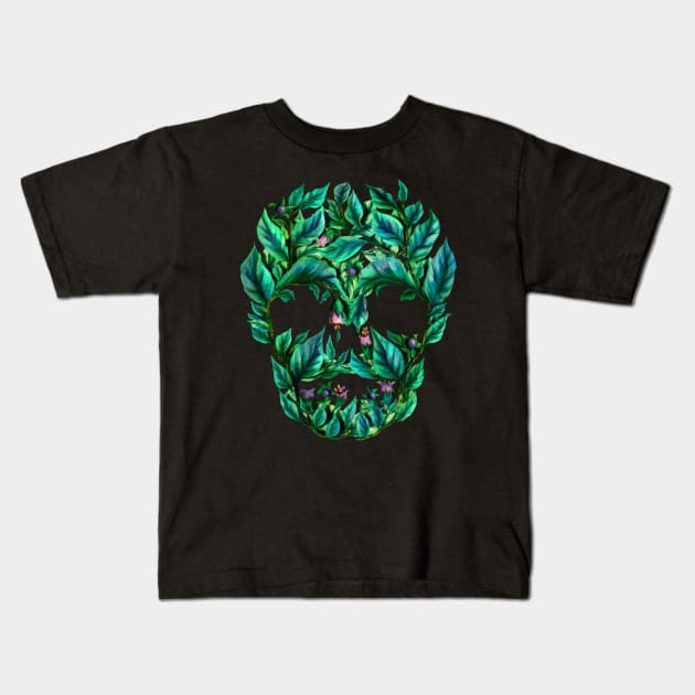 Deadly nightshade skull Kids T-Shirt by Sitenkova